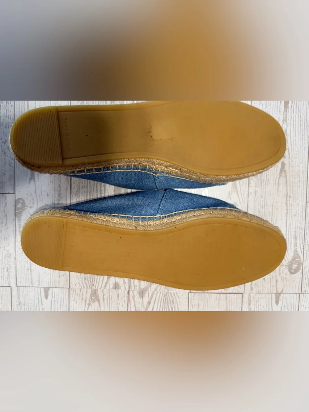Tory Burch Denim Blue Logo Espadrille Flats
